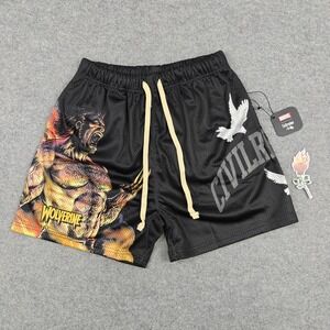 Civil Regime Wolverine‎ Mesh Shorts Mens Small Black Basketball Marvel New